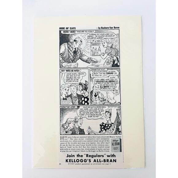 Kellogg’s ALL-BRAN - Abbie An’ Slats Vintage Media Print Ad - Picture 1 of 6